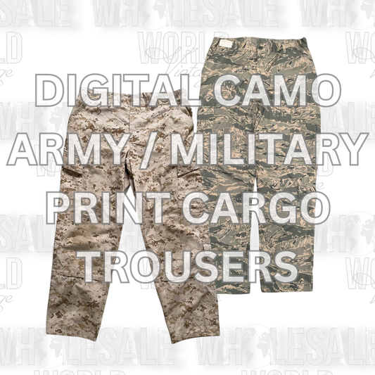 DIGITAL CAMO ARMY PRINT CARGO TROUSERS - GRADE AB - 70PC