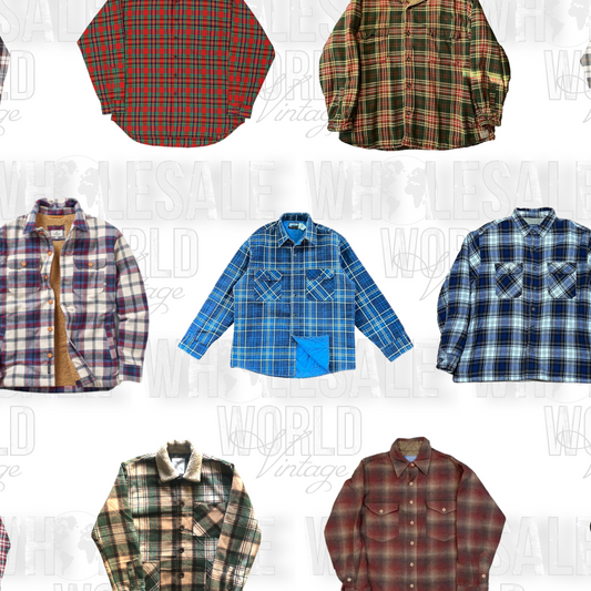 VINTAGE UNBRANDED FLANNEL JACKETS/SHIRTS/SHACKETS - GRADE A - 100pc
