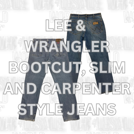 LEE & WRANGLER BOOTCUT, SLIM AND CARPENTER STYLE JEANS - GRADE A - 50pc